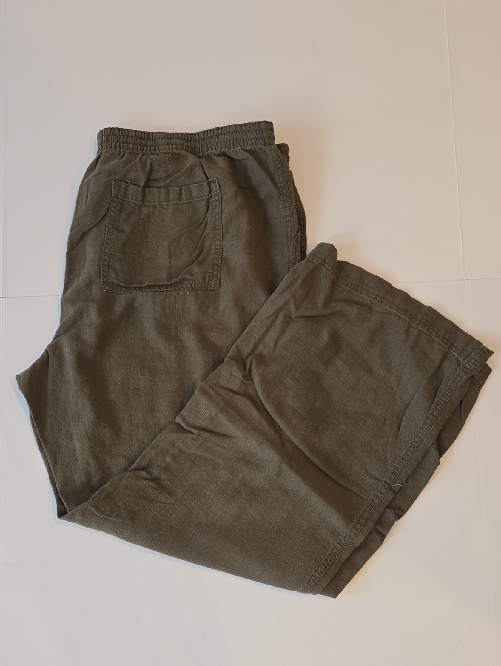 St. John's Bay Women's Size XL Olive Elastic-Waist Linen Pants P2